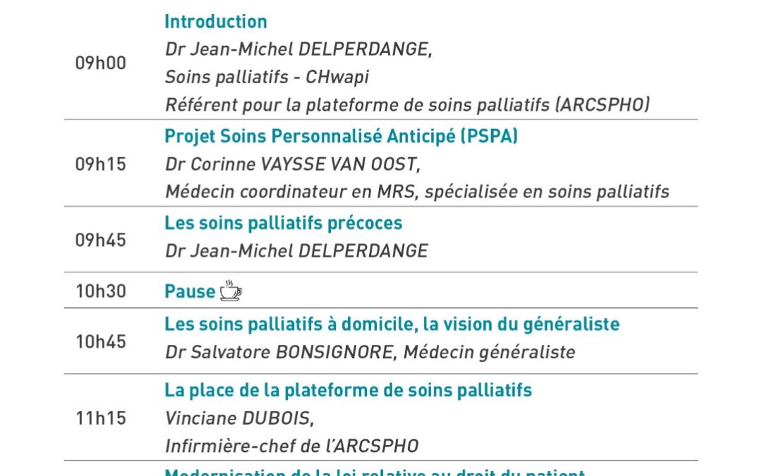Matinée scientifique du chwapi « soins palliatifs – parlons-en tant qu&rsquo;il est temps »